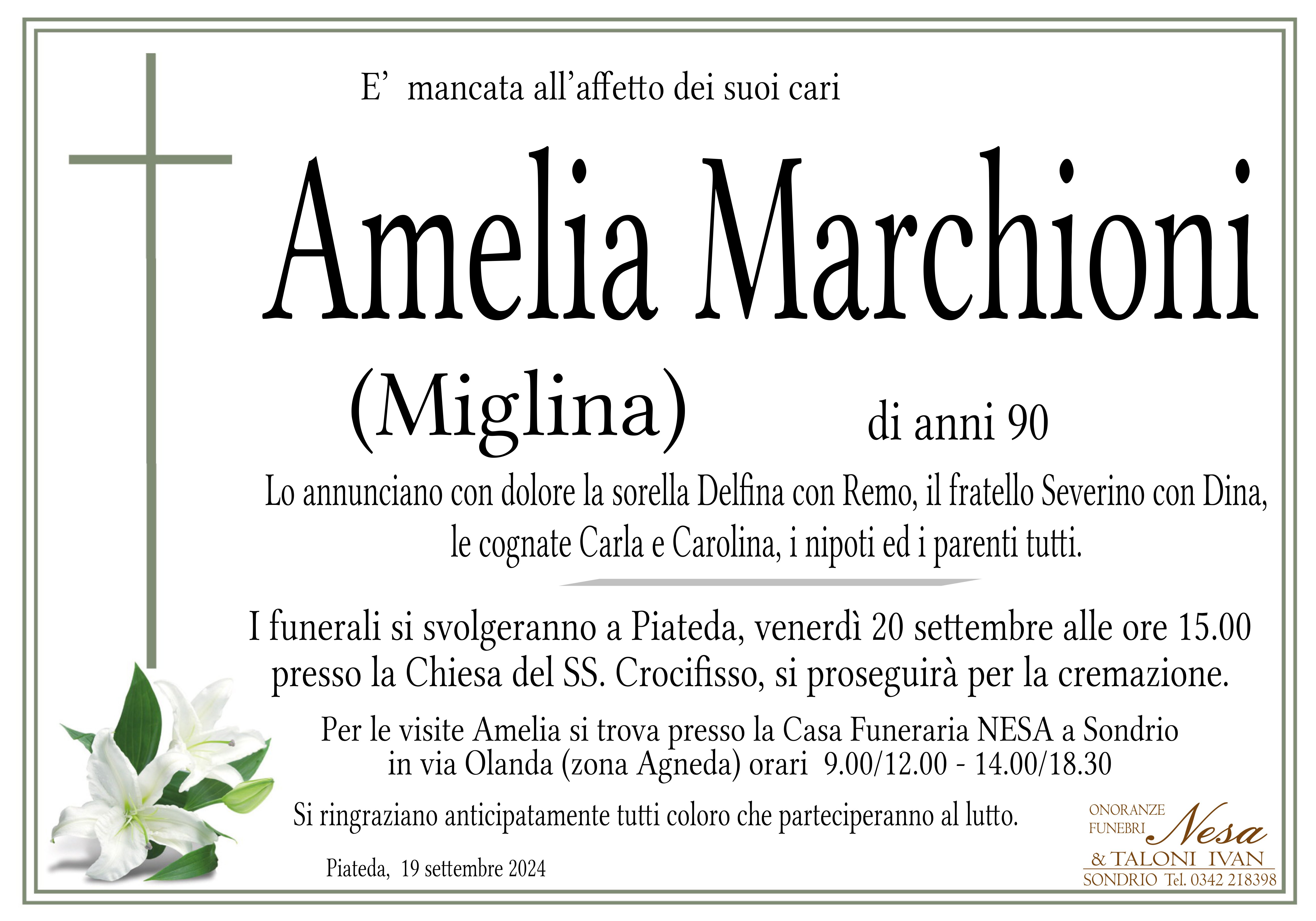 Necrologio Amelia Marchioni (Miglina)